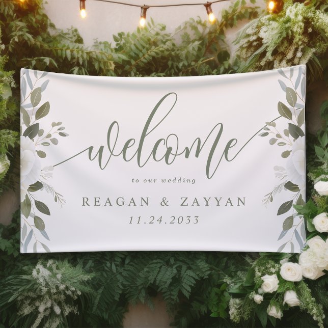 Banderoles Ivory Et Sage Élégant Mariage Floral Bienvenue (Créateur téléchargé)