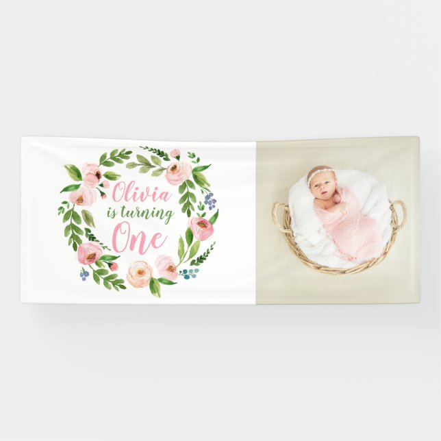 Banderoles Jardin floral 1er anniversaire fille photo (Horizontal)