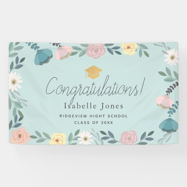 Banderoles Jardin Floral Léger Bleu Graduation (Horizontal)