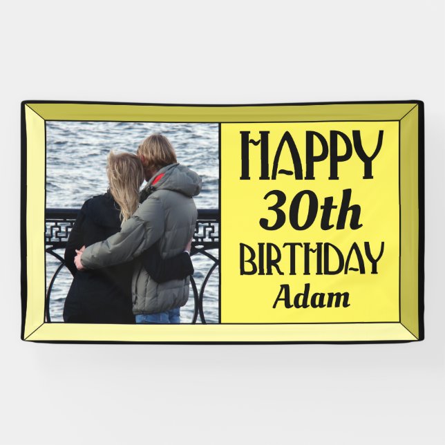 Banderoles Jaune Art Déco 30e photo Anniversaire (Horizontal)