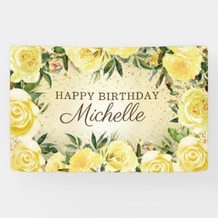 Banderoles Jaune Floral Rose Gold Parties scintillant Joyeux 