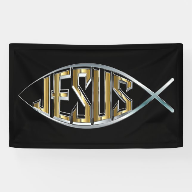 Banderoles Jésus dans un symbole de poissons (Horizontal)