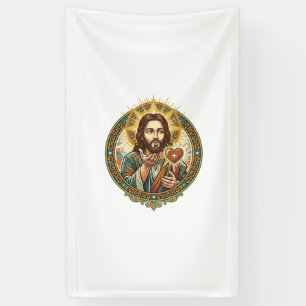 Banderoles Jésus envoie un baiser Cœur rouge Bouton J'aime Hu