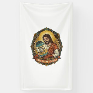 Banderoles Jésus épuisé Tube de protéine vide Humour de gym