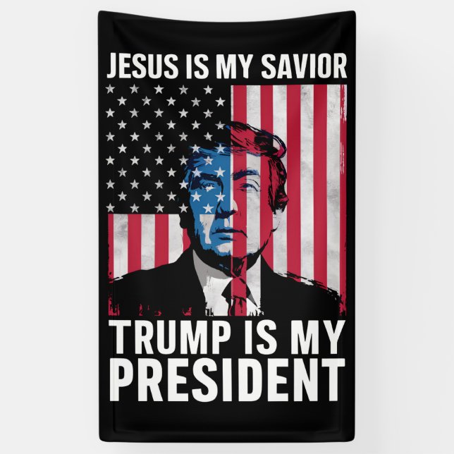 Banderoles Jésus Est Mon Sauveur Trump Est Mon Président 2024 (Vertical)