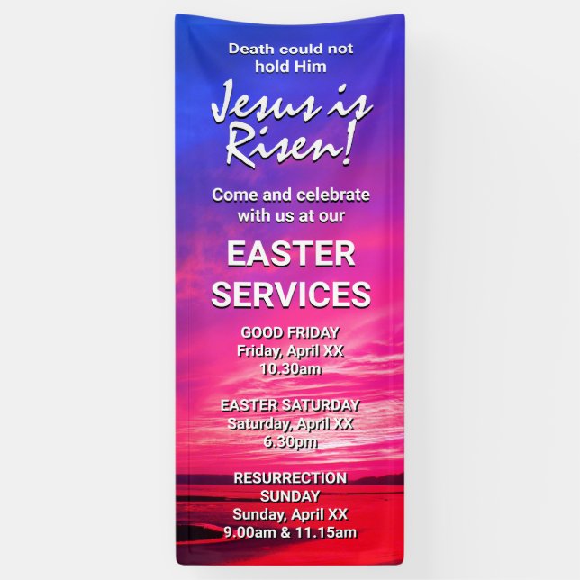 Banderoles JÉSUS EST UN SERVICE D'ÉGLISE Pâques PERSONNALISÉ (Vertical)