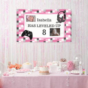 Banderoles Jeu personnalisé thème rose anniversaire