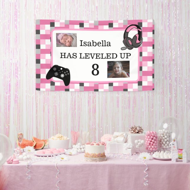 Banderoles Jeu personnalisé thème rose anniversaire (Fête)