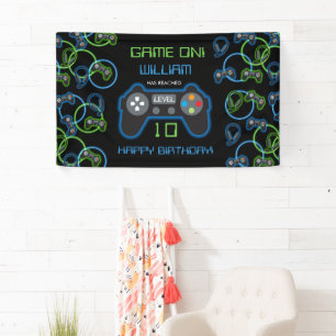 Banderoles Jeu vidéo Neon Blue & Green Anniversaire Party
