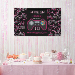 Banderoles Jeu vidéo Neon Rose Girls Anniversaire