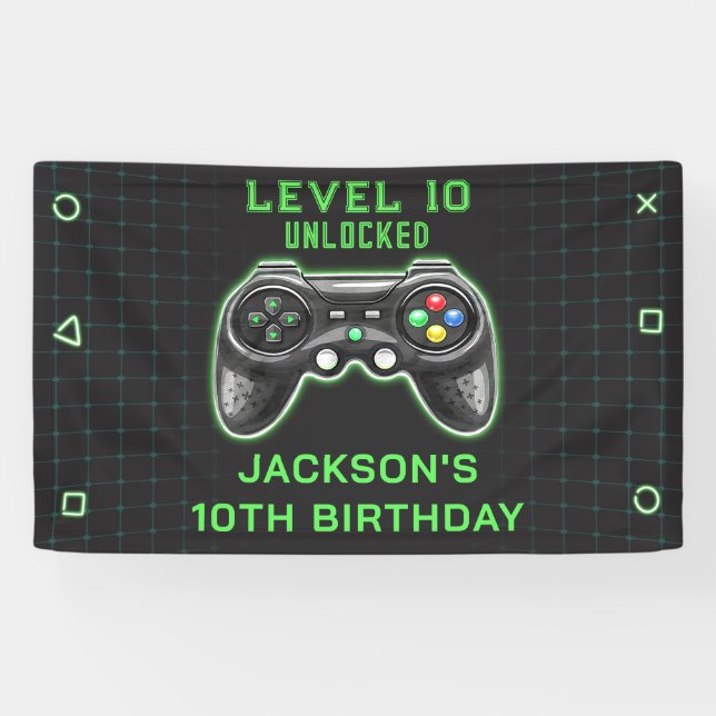 Banderoles Jeu vidéo Niveau haut Anniversaire de enfant Gamer (Horizontal)