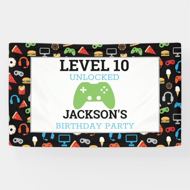 Banderoles Jeu vidéo Niveau haut Anniversaire de enfant Gamer (Horizontal)