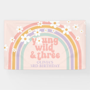 Banderoles Jeune sauvage Trois Arc-en-ciel pastel 3ème annive