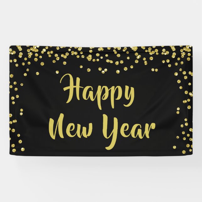 Banderoles JEUX JEUNE ANNÉE Gold Confetti Brush Script (Horizontal)