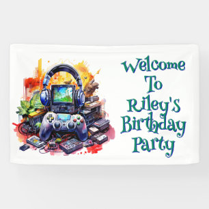 Banderoles Jeux Vidéo et Pizza Boy's Birthday Welcome