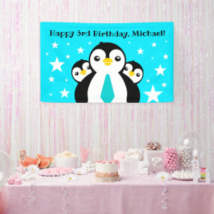 Banderoles Joli Anniversaire Garçon Pingouins Blue Neckties