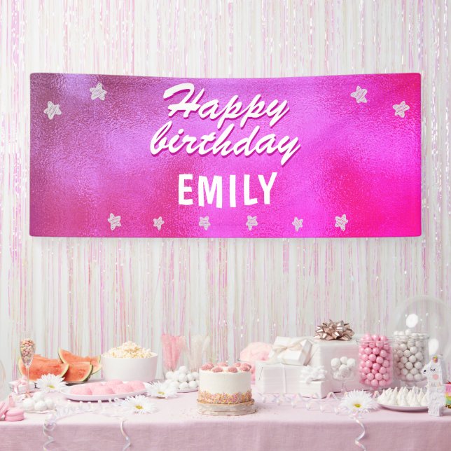 Banderoles Joli Anniversaire Rose Metallic Star Girly (Fête)