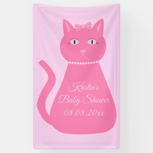 Banderoles Joli bébé rose fille chat Baby shower personnalisé (Vertical)