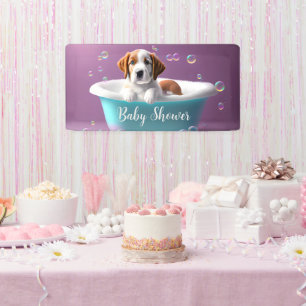 Banderoles Joli chiot dans une baignoire avec bulles, baby sh