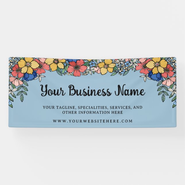 Banderoles Joli Coral Jaune Bleu Floral Nom commercial (Horizontal)