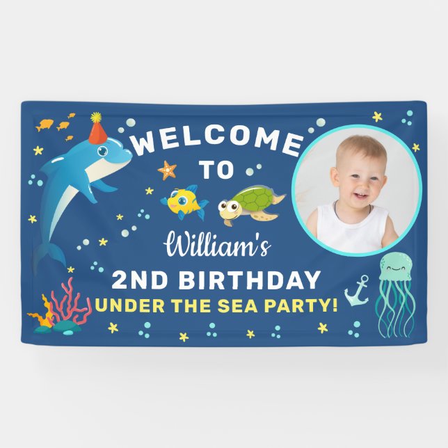 Banderoles Joli dauphin sous la mer Anniversaire Photo Bienve (Horizontal)