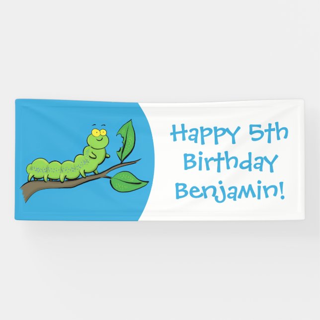 Banderoles Joli dessin animé de chenille verte mignonne (Horizontal)