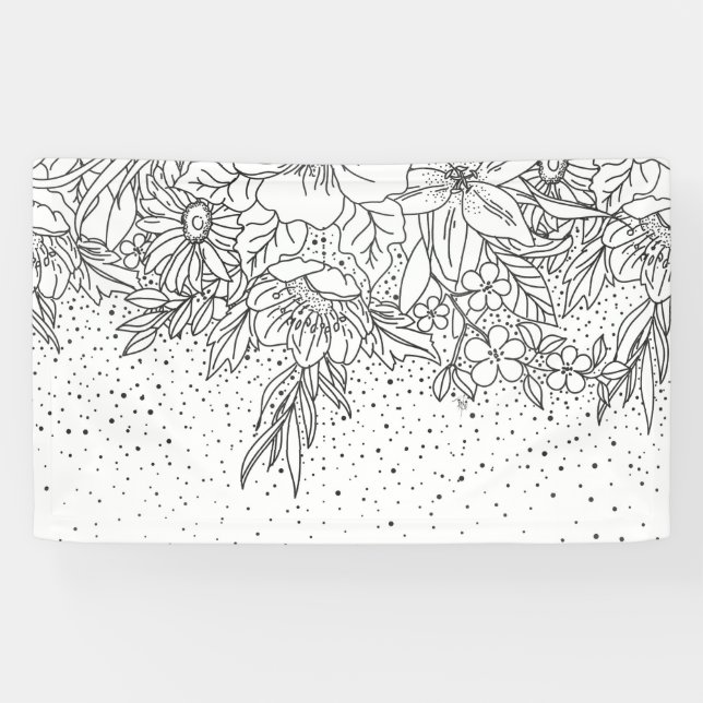 Banderoles Joli Doodé à fleurs et confetti noir blanc (Horizontal)