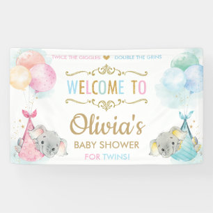 Banderoles Joli Eléphant Twins Garçon Baby shower fille arriè