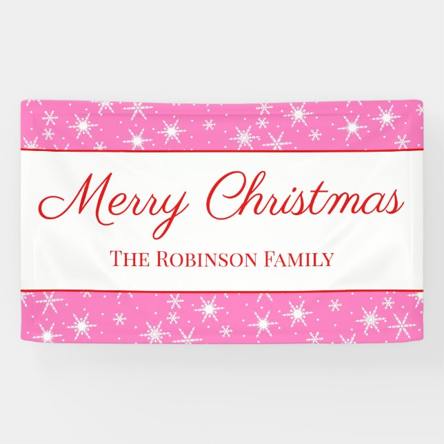 Banderoles Joli Flocon de neige blanc rose Joyeux Noël (Horizontal)