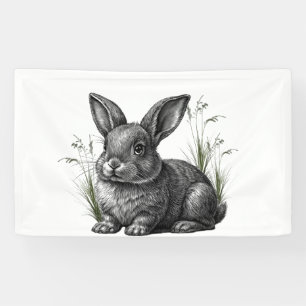 Banderoles Joli lapin gris parmi les herbes