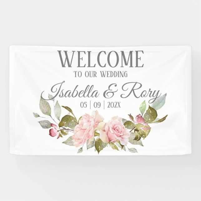 Banderoles Joli Mariage de Bouquet Roses Rose (Horizontal)