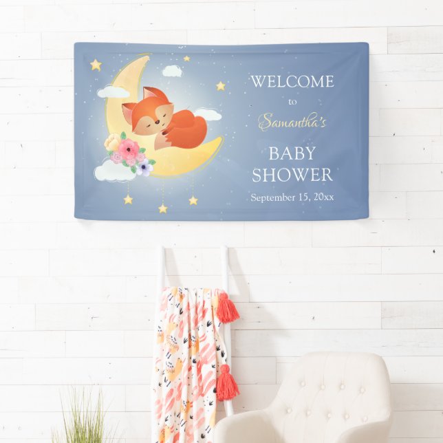 Banderoles Joli petit renard sur le baby shower de la lune (En situation)