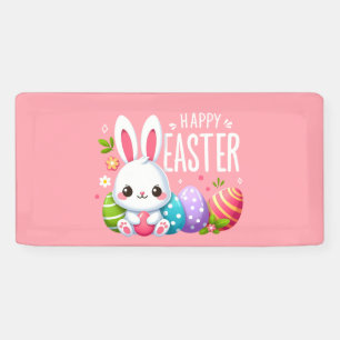 Banderoles Joli, rose et heureux lapin de Pâques