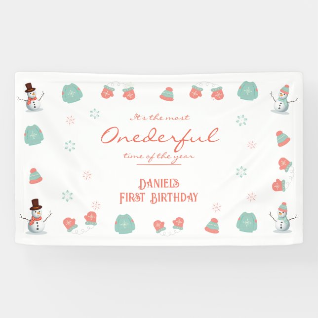 Banderoles Joli Snowman Hiver Onederland Anniversaire (Horizontal)