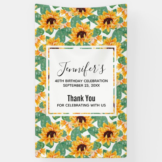 Banderoles Joli tournesol Jaune & Vert Motif Anniversaire (Vertical)
