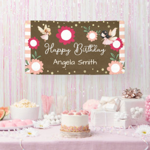 Banderoles Jolie Fée Rose Florale Anniversaire Kraft