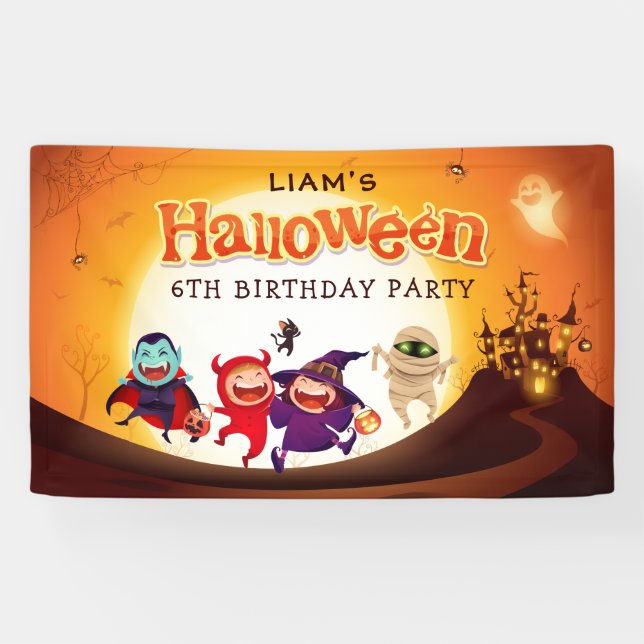 Banderoles Jolie fête d'anniversaire Halloween Enfants Orange (Horizontal)
