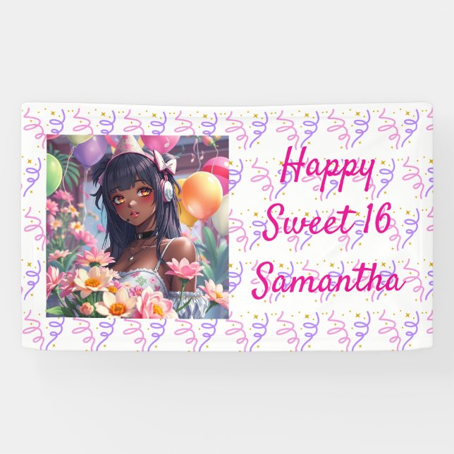 Banderoles Jolie fille Anime de couleur Anniversaire personna (Horizontal)