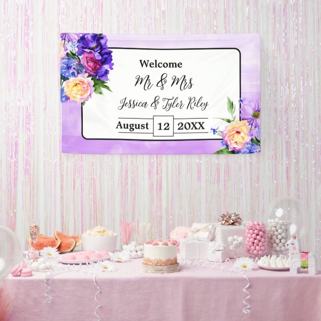 Banderoles Jolie Fleurs violettes Mariage Floral Personnalisé (Fête)