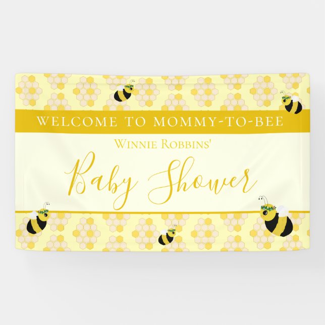 Banderoles Jolie maman jaune à Baby shower d'abeille Bienvenu (Horizontal)