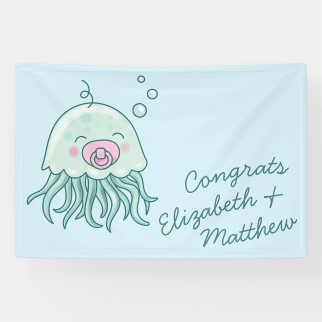 Banderoles Jolie méduse Baby shower Kawaii Rose Girl (Horizontal)