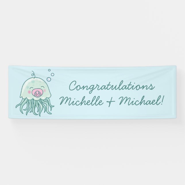 Banderoles Jolie méduse Baby shower Kawaii Rose Girl (Horizontal)