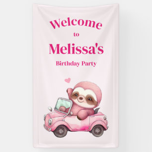 Banderoles Jolie Pink Sloth Conduit une voiture Anniversaire