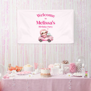 Banderoles Jolie Pink Sloth Conduit une voiture Anniversaire