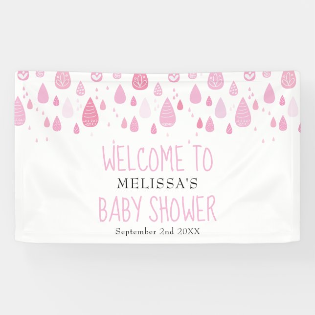 Banderoles Jolie Raindrops rose Baby Girl Douche Bienvenue (Horizontal)