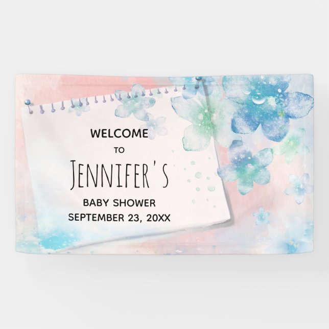 Banderoles Jolies fleurs bleues sur Baby shower Arrière - pla (Horizontal)