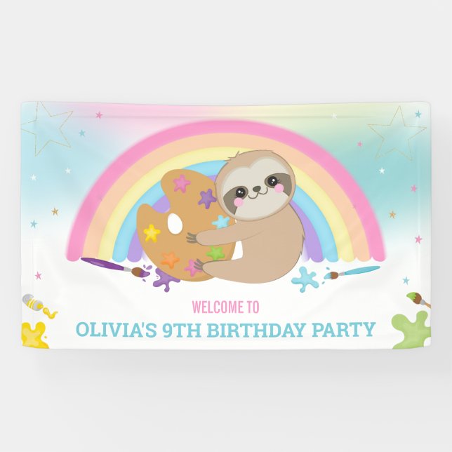 Banderoles Jote Sloth Rainbow Paint Art Anniversaire (Horizontal)