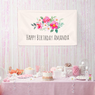 Banderoles Jouer Joli Bouquet de Fleur Rose Anniversaire
