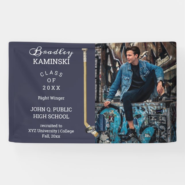 Banderoles Joueur de hockey photo de graduation sportive - Bl (Horizontal)