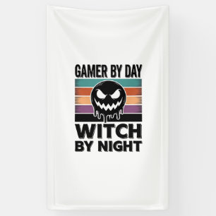 Banderoles Joueur de jeu vidéo de jour sorcière de nuit rétro